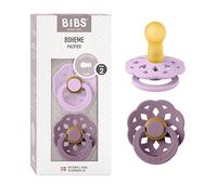 BIBS Boheme Chupete, 6-18 meses, 2-pack, Violet Sky/Mauve | Tetina redonda | Látex de caucho natural | Talla 2 | Sin BPA | Fabricado en Dinamarca | Alta aceptación | Orificios de aire