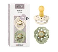 BIBS Boheme Chupete, 6-18 meses, pack de 2, tetina redonda, Ivory/Sage | Látex de caucho natural | Talla 2 | Sin BPA | Fabricado en Dinamarca | Alta aceptación | Orificios de aire | Escudo cómodo