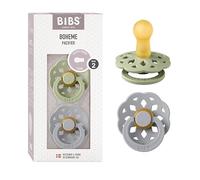 BIBS Boheme Chupete, 6-18 meses, pack de 2, tetina redonda, Sage/Cloud | Látex de caucho natural | Talla 2 | Sin BPA | Fabricado en Dinamarca | Alta aceptación | Orificios de aire | Escudo cómodo