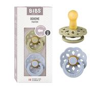 BIBS Boheme Paquete de 2 chupetes. Libre de BPA., Tetina redonda. Látex natural, Hecho en Dinamarca. Talla 2 (6-18 meses), Khaki / Dusty Blue