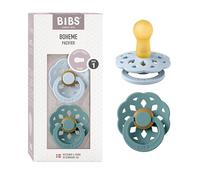 BIBS Boheme Paquete de 2 chupetes. Libre de BPA., Tetina redonda. Látex natural, Hecho en Dinamarca. Talla 1 (0-6 meses), Baby Blue/Island Sea