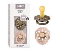 BIBS Boheme Paquete de 2 chupetes. Libre de BPA, Tetina redonda. Látex natural, Talla 2 (6-18 meses), Dark Oak/Blush
