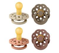 BIBS Boheme Paquete de 4 chupetes. Libre de BPA., Tetina redonda. Látex natural, Hecho en Dinamarca. 0-6 meses (paquete de 4), Peach Mix