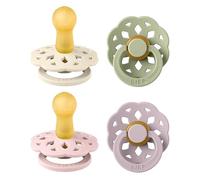 BIBS Boheme Paquete de 4 chupetes. Libre de BPA., Tetina redonda. Látex natural, Hecho en Dinamarca. 6-18 meses (paquete de 4), Dusky Lilac Mix