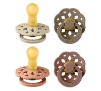 BIBS Boheme Paquete de 4 chupetes. Libre de BPA., Tetina redonda. Látex natural, Hecho en Dinamarca. 6-18 meses (paquete de 4), Peach Mix