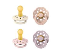 BIBS Boheme Paquete de 4 chupetes. Libre de BPA., Tetina redonda. Látex natural, Hecho en Dinamarca, 6+ meses (Paquete de 2), Dusky Lilac Mix