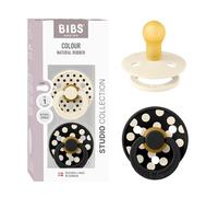 BIBS Colour Chupete, 0-6 meses, pack de 2, Polka Mix Ivory/Black | Tetina redonda | Látex de caucho natural | Talla 1 | Sin BPA | Fabricado en Dinamarca | Alta aceptación | Orificios de aire