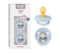 BIBS Colour Chupete, 0-6 meses, pack de 2, Tetina redonda, Baby Blue | Látex de caucho natural | Talla 1 | Sin BPA