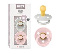 BIBS Colour Chupete, 0-6 meses, pack de 2, tetina redonda, Haze/Blossom | Látex de caucho natural | Talla 1 | Sin BPA