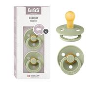 BIBS Colour Chupete, 0-6 meses, pack de 2, Tetina redonda, Sage | Látex de caucho natural | Talla 1 | Sin BPA