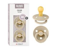 BIBS Colour Chupete, 0-6 meses, pack de 2, Tetina redonda, Vanilla | Látex de caucho natural | Talla 1 | Sin BPA