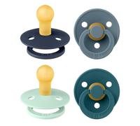 BIBS Colour Chupete, 0-6 meses, pack de 4, tetina redonda, Baby Boy Colours | Látex de caucho natural | Talla 1 | Sin BPA | Fabricado en Dinamarca | Alta aceptación | Orificios de aire | Escudo cómodo
