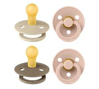 BIBS Colour Chupete, 0-6 meses, pack de 4, Vanilla/Blush/Dark Oak | Tetina redonda | Látex de caucho natural | Talla 1 | Sin BPA | Fabricado en Dinamarca | Alta aceptación | Orificios de aire