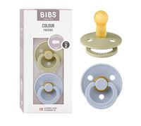 BIBS Colour Chupete, 6-18 meses, 2-pack, Khaki/Dusty Blue | Tetina redonda | Látex de caucho natural | Talla 2 | Sin BPA | Fabricado en Dinamarca | Alta aceptación | Orificios de aire