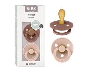 BIBS Colour Chupete, 6-18 meses, 2-pack, Woodchuck/Blush | Tetina simétrica | Látex de caucho natural | Talla 2 | Sin BPA | Fabricado en Dinamarca | Alta aceptación | Orificios de aire