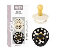 BIBS Colour Chupete, 6-18 meses, pack de 2, Polka Mix Ivory/Black | Tetina redonda | Látex de caucho natural | Talla 2 | Sin BPA | Fabricado en Dinamarca | Alta aceptación | Orificios de aire