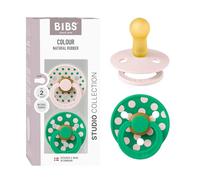 BIBS Colour Chupete, 6-18 meses, pack de 2, Polka Mix Petal/Cactus | Tetina redonda | Látex de caucho natural | Talla 2 | Sin BPA | Fabricado en Dinamarca | Alta aceptación | Orificios de aire