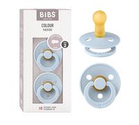 BIBS Colour Chupete, 6-18 meses, pack de 2, Tetina redonda, Baby Blue | Látex de caucho natural | Talla 2 | Sin BPA