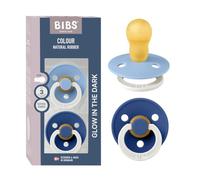 BIBS Colour Chupete Glow, 18-48 meses, pack de 2, Sky Blue/Cornflower | Tetina redonda | Caucho natural | Talla 3 | Asa que brilla en la oscuridad | Alta aceptación de la tetina | Orificios de aire