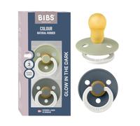BIBS Colour Chupete Glow, 18-48 meses, pack de 2, tetina redonda, Sage/Pine | Tetina redonda | Caucho natural | Talla 3 | Asa que brilla en la oscuridad | Alta aceptación de la tetina | Orificios de aire
