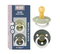 BIBS Colour Chupete Glow, 6-18 meses, pack de 2, tetina redonda, Sage/Pine | Tetina redonda | Caucho natural | Talla 2 | Asa que brilla en la oscuridad | Alta aceptación de la tetina | Orificios de aire