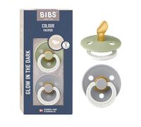 BIBS Colour GLOW Chupete, 0-6 meses, pack de 2, Sage GLOW/Cloud GLOW | Tetina anatómica | Látex de caucho natural | Talla 1 | Sin BPA