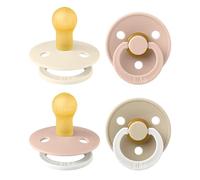 BIBS Colour GLOW Chupete, 0-6 meses, pack de 4, tetina redonda, Blush Mix