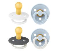 BIBS Colour GLOW Chupete, 0-6 meses, pack de 4, White Glow Mix | Látex de caucho natural | Talla 1 | Sin BPA | Fabricado en Dinamarca | Asa luminosa | Alta aceptación | Orificios de aire