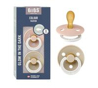 BIBS Colour GLOW Chupete, 6-18 meses, 2-pack, Blush/Vanilla | Tetina simétrica | Látex de caucho natural | Talla 2 | Sin BPA | Fabricado en Dinamarca | Asa luminosa | Alta aceptación