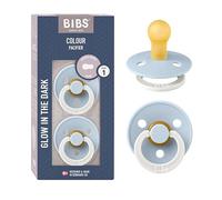 BIBS Colour Glow Paquete de 2 chupetes. Libre de BPA | Látex de caucho natural | Talla 1 | Sin BPA | Fabricado en Dinamarca | Asa luminosa | Alta aceptación | Orificios de aire