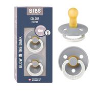 BIBS Colour Glow Paquete de 2 chupetes. Libre de BPA | Látex de caucho natural | Talla 2 | Sin BPA | Fabricado en Dinamarca | Asa luminosa | Alta aceptación | Orificios de aire