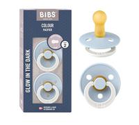 BIBS Colour Glow Paquete de 2 chupetes. Libre de BPA | Látex de caucho natural | Talla 2 | Sin BPA | Fabricado en Dinamarca | Asa luminosa | Alta aceptación | Orificios de aire