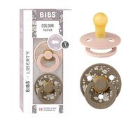 BIBS Colour Liberty Paquete de 2 chupetes. Libre de BPA, Tetina redonda. Látex natural, Hecho en Dinamarca, 0+ meses (Paquete de 2), Capel Blush