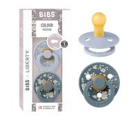 BIBS Colour Liberty Paquete de 2 chupetes. Libre de BPA, Tetina redonda. Látex natural, Hecho en Dinamarca, 0+ meses (Paquete de 2), Capel Dusty Blue