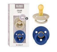 BIBS Colour Paquete de 2 chupetes. Libre de BPA, Tetina redonda. Látex natural, Hecho en Dinamarca. Talla 2 (6-18 meses), Vanilla/Cornflower