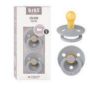 BIBS Colour Paquete de 2 chupetes. Libre de BPA, Tetina redonda. Látex natural, Talla 1 (0-6 meses), Cloud/Cloud