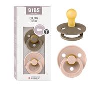 BIBS Colour Paquete de 2 chupetes. Libre de BPA, Tetina redonda. Látex natural, Talla 1 (0-6 meses), Dark Oak / Blush