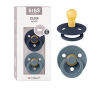 BIBS Colour Paquete de 2 chupetes. Libre de BPA, Tetina redonda. Látex natural, Talla 1 (0-6 meses), Deep Space/Petrol