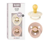 BIBS Colour Paquete de 2 chupetes. Libre de BPA, Tetina redonda. Látex natural, Talla 1 (0-6 meses), Ivory / Blush