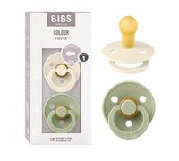 BIBS Colour Paquete de 2 chupetes. Libre de BPA, Tetina redonda. Látex natural, Talla 1 (0-6 meses), Ivory / Sage