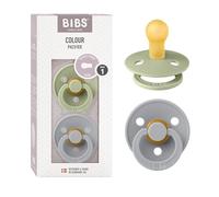 BIBS Colour Paquete de 2 chupetes. Libre de BPA, Tetina redonda. Látex natural, Talla 1 (0-6 meses), Sage / Cloud