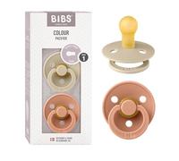 BIBS Colour Paquete de 2 chupetes. Libre de BPA, Tetina redonda. Látex natural, Talla 1 (0-6 meses), Vanilla / Peach