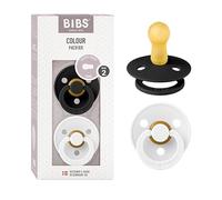 BIBS Colour Paquete de 2 chupetes. Libre de BPA, Tetina redonda. Látex natural, Talla 2 (6-18 meses), Black / White