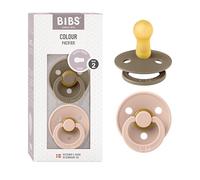 BIBS Colour Paquete de 2 chupetes. Libre de BPA, Tetina redonda. Látex natural, Talla 2 (6-18 meses), Dark Oak / Blush