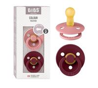 BIBS Colour Paquete de 2 chupetes. Libre de BPA, Tetina redonda. Látex natural, Talla 2 (6-18 meses), Dusty Pink/Elderberry