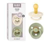 BIBS Colour Paquete de 2 chupetes. Libre de BPA, Tetina redonda. Látex natural, Talla 2 (6-18 meses), Ivory / Sage