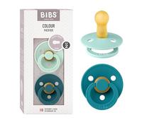 BIBS Colour Paquete de 2 chupetes. Libre de BPA, Tetina redonda. Látex natural, Talla 2 (6-18 meses), Nordic Mint/Forest Lake