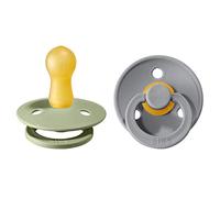 BIBS Colour Paquete de 2 chupetes. Libre de BPA, Tetina redonda. Látex natural, Talla 2 (6-18 meses), Sage / Cloud