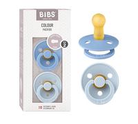 BIBS Colour Paquete de 2 chupetes. Libre de BPA, Tetina redonda. Látex natural, Talla 2 (6-18 meses), Sky Blue / Baby Blue