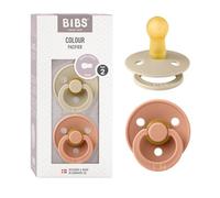 BIBS Colour Paquete de 2 chupetes. Libre de BPA, Tetina redonda. Látex natural, Talla 2 (6-18 meses), Vanilla / Peach